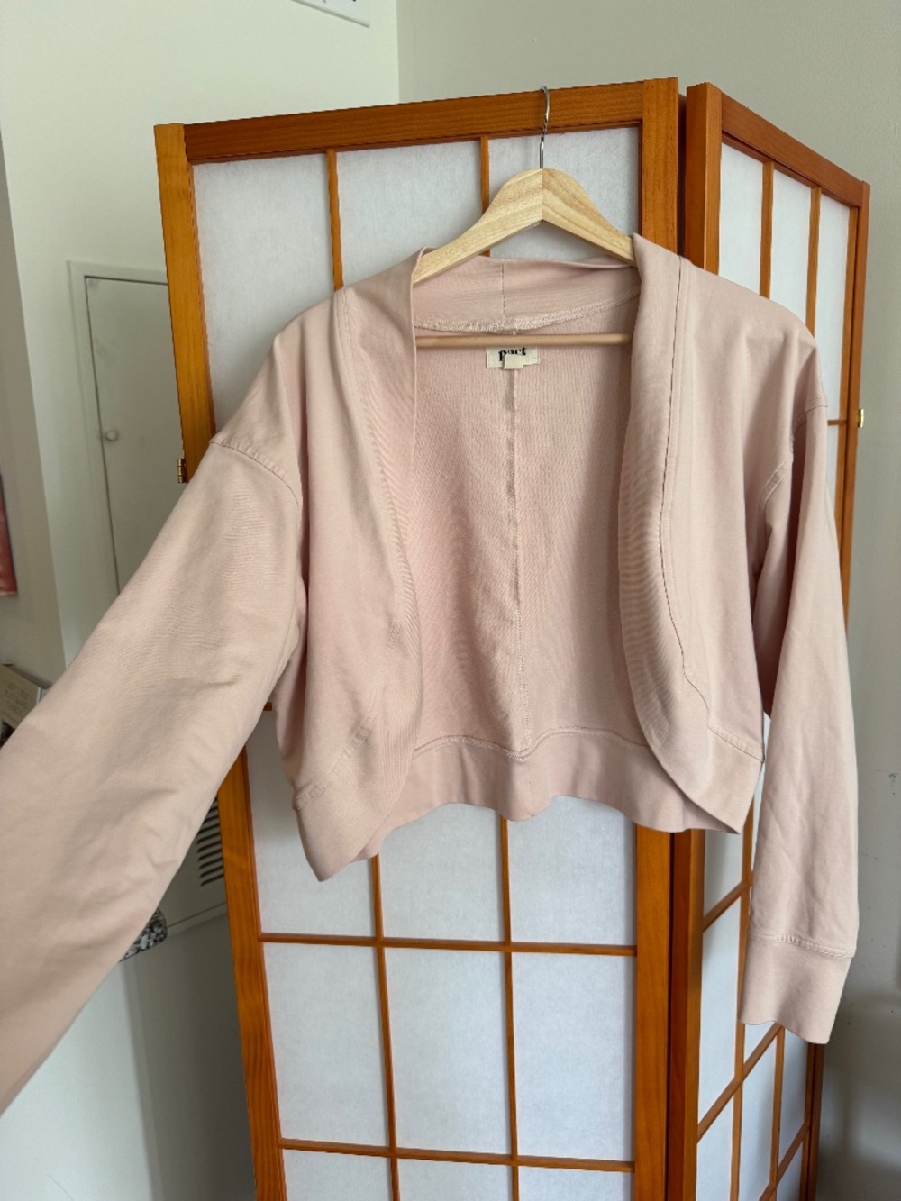 PACT Organic Cotton Lounge Crop Cardigan Baby Pink M/L
